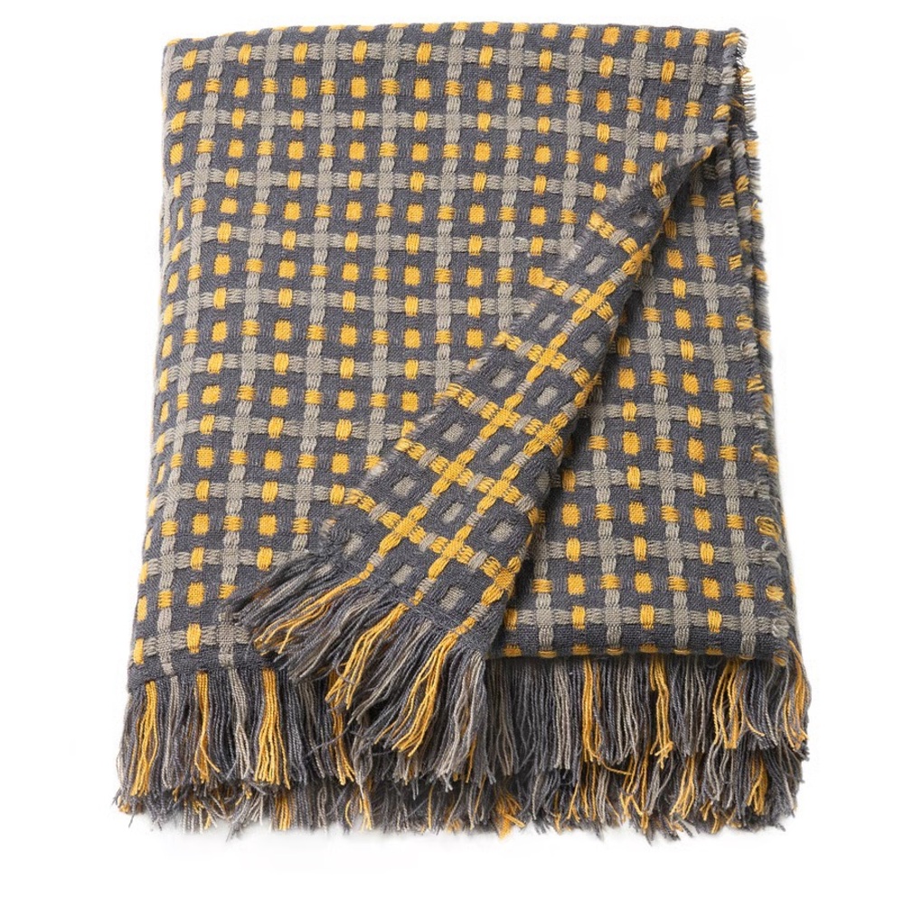 Gray and Yellow Checkered Throw Blanket
